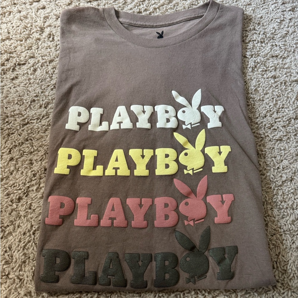 PLAYBOY Kids Tee with Multicolor Logo on Brown